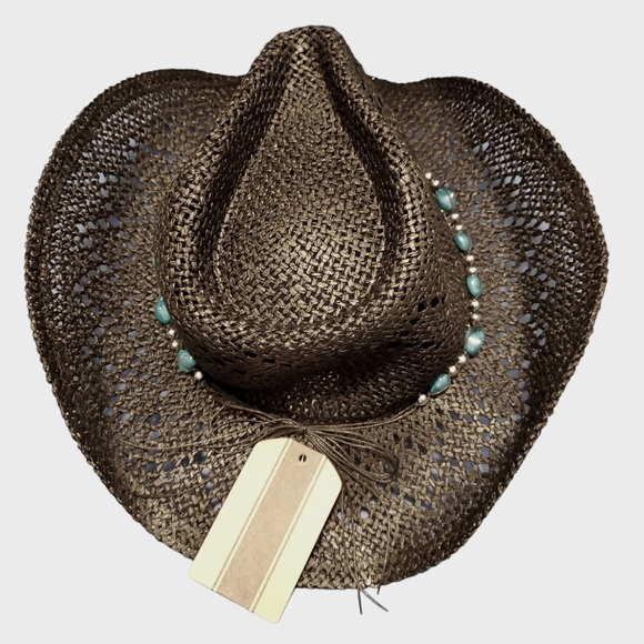 NWT Cowboy/Cowgirl Black /Turquoise Straw Hat Womens - Picture 2 of 6